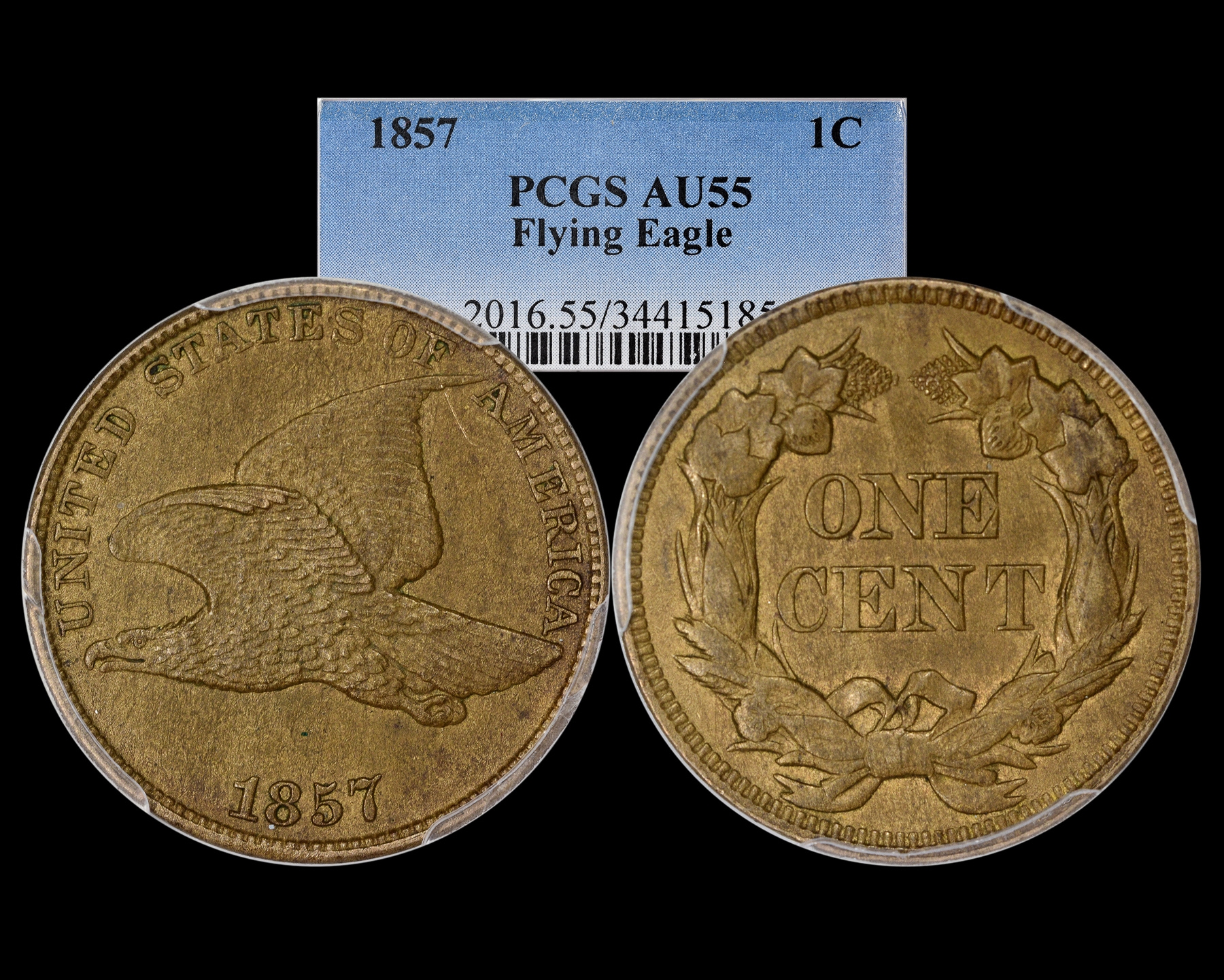 1857 1C Flying Eagle Cent PCGS AU55 - The Penny Lady®