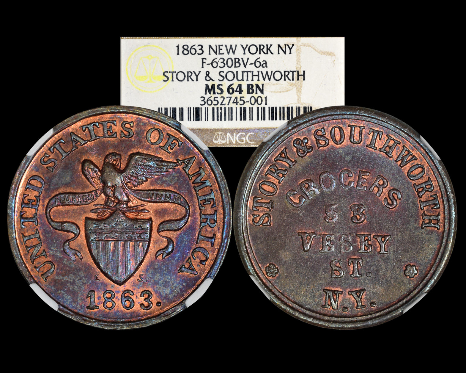 1863 Civil War Token F-630BV-6a Copper New York, NY Story ...