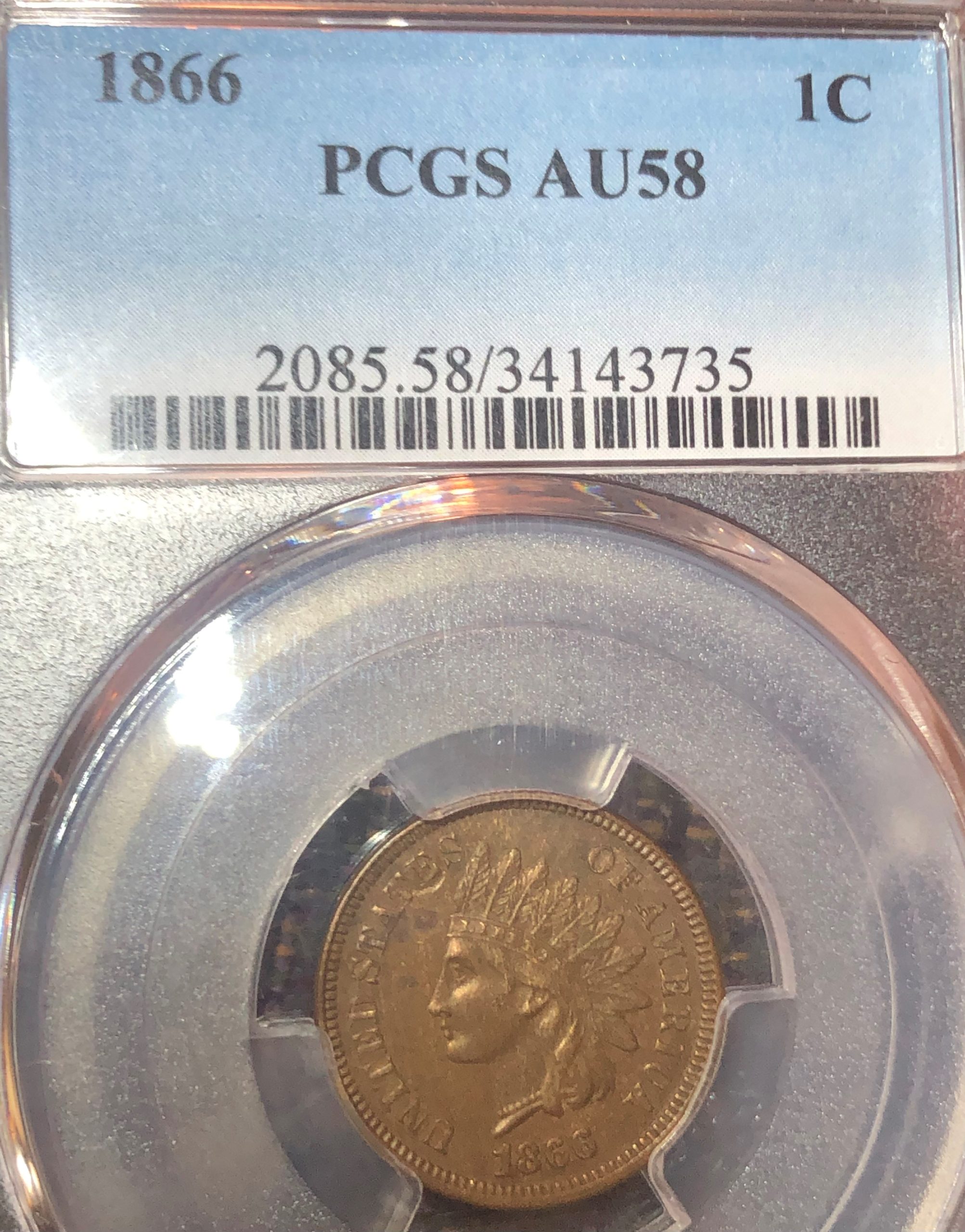 1866 1C Indian Cent PCGS AU58 - The Penny Lady®